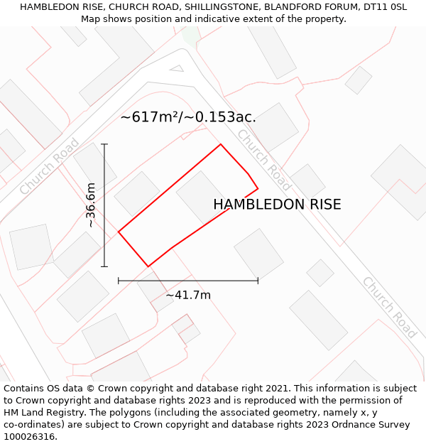 HAMBLEDON RISE, CHURCH ROAD, SHILLINGSTONE, BLANDFORD FORUM, DT11 0SL: Plot and title map