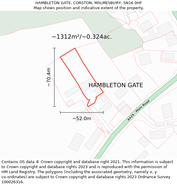 HAMBLETON GATE, CORSTON, MALMESBURY, SN16 0HF: Plot and title map