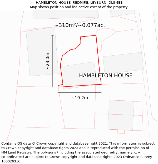 HAMBLETON HOUSE, REDMIRE, LEYBURN, DL8 4EE: Plot and title map