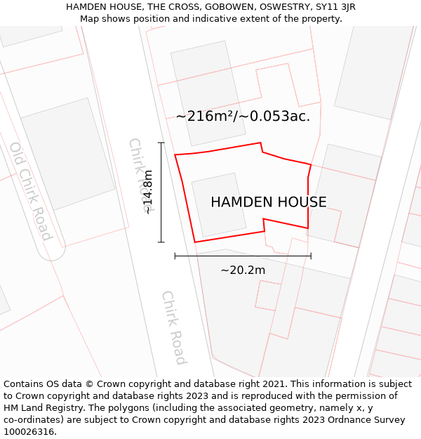 HAMDEN HOUSE, THE CROSS, GOBOWEN, OSWESTRY, SY11 3JR: Plot and title map