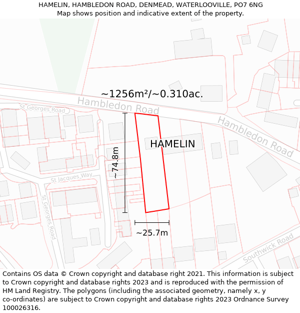 HAMELIN, HAMBLEDON ROAD, DENMEAD, WATERLOOVILLE, PO7 6NG: Plot and title map