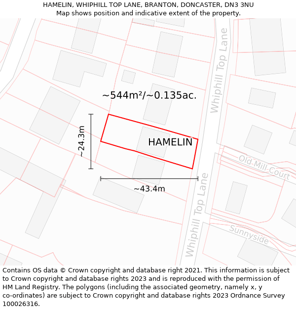 HAMELIN, WHIPHILL TOP LANE, BRANTON, DONCASTER, DN3 3NU: Plot and title map