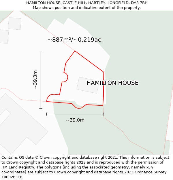 HAMILTON HOUSE, CASTLE HILL, HARTLEY, LONGFIELD, DA3 7BH: Plot and title map