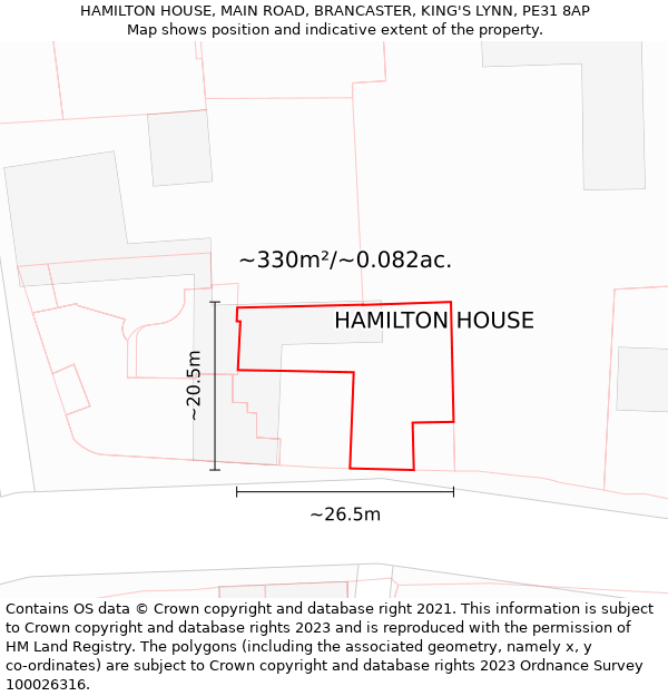 HAMILTON HOUSE, MAIN ROAD, BRANCASTER, KING'S LYNN, PE31 8AP: Plot and title map