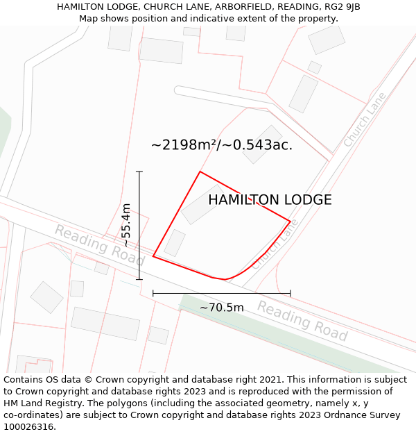 HAMILTON LODGE, CHURCH LANE, ARBORFIELD, READING, RG2 9JB: Plot and title map