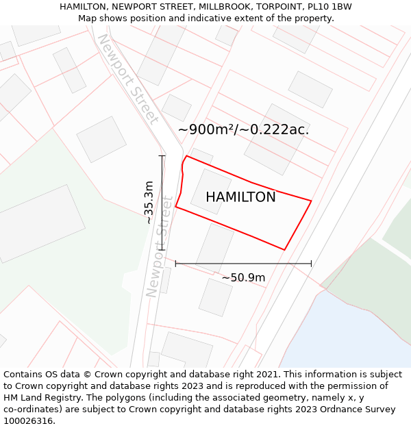 HAMILTON, NEWPORT STREET, MILLBROOK, TORPOINT, PL10 1BW: Plot and title map