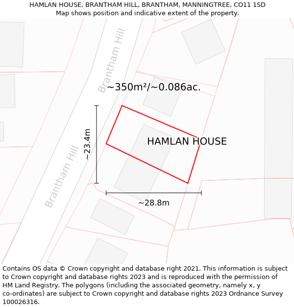 HAMLAN HOUSE, BRANTHAM HILL, BRANTHAM, MANNINGTREE, CO11 1SD: Plot and title map