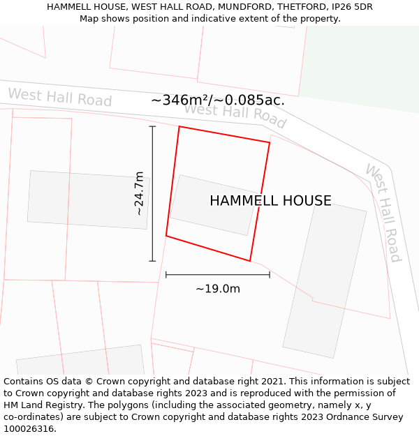 HAMMELL HOUSE, WEST HALL ROAD, MUNDFORD, THETFORD, IP26 5DR: Plot and title map