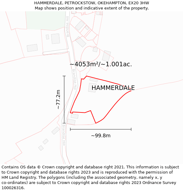 HAMMERDALE, PETROCKSTOW, OKEHAMPTON, EX20 3HW: Plot and title map