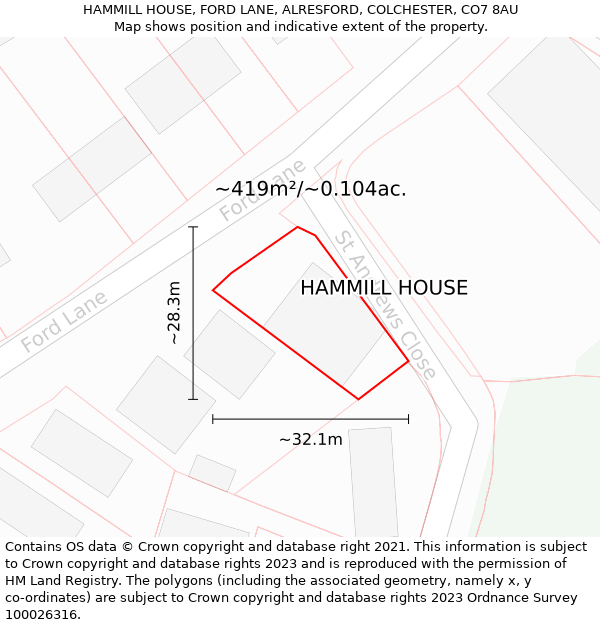 HAMMILL HOUSE, FORD LANE, ALRESFORD, COLCHESTER, CO7 8AU: Plot and title map