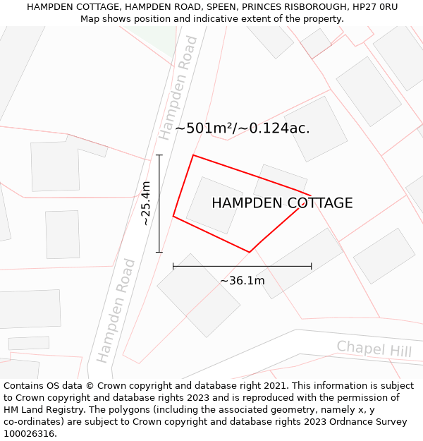 HAMPDEN COTTAGE, HAMPDEN ROAD, SPEEN, PRINCES RISBOROUGH, HP27 0RU: Plot and title map