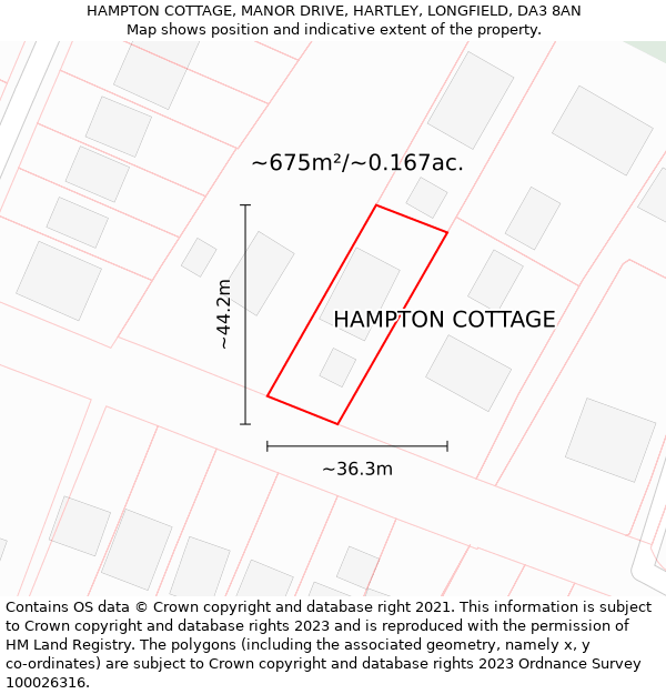 HAMPTON COTTAGE, MANOR DRIVE, HARTLEY, LONGFIELD, DA3 8AN: Plot and title map