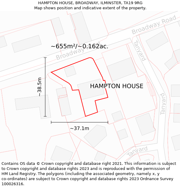HAMPTON HOUSE, BROADWAY, ILMINSTER, TA19 9RG: Plot and title map