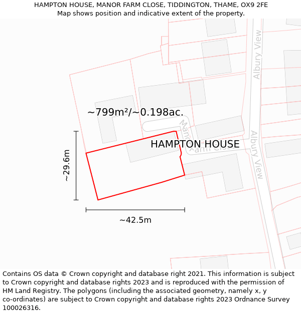 HAMPTON HOUSE, MANOR FARM CLOSE, TIDDINGTON, THAME, OX9 2FE: Plot and title map