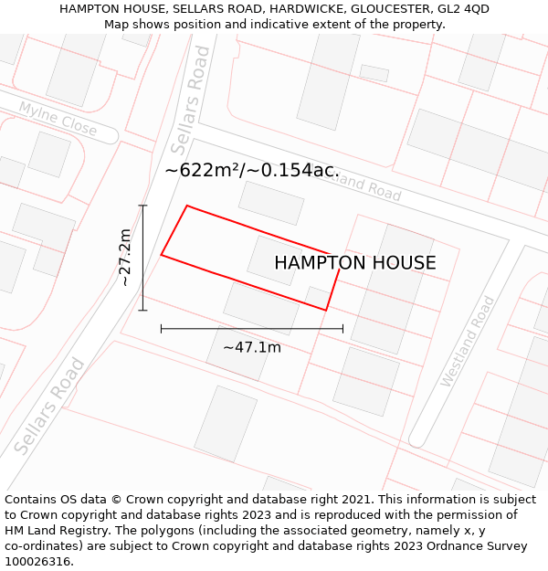 HAMPTON HOUSE, SELLARS ROAD, HARDWICKE, GLOUCESTER, GL2 4QD: Plot and title map