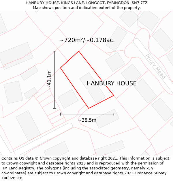 HANBURY HOUSE, KINGS LANE, LONGCOT, FARINGDON, SN7 7TZ: Plot and title map