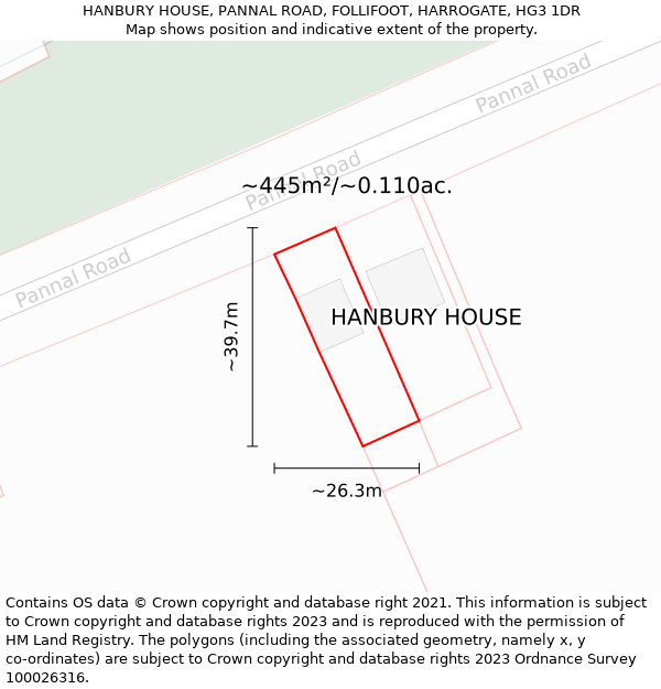 HANBURY HOUSE, PANNAL ROAD, FOLLIFOOT, HARROGATE, HG3 1DR: Plot and title map