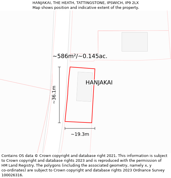 HANJAKAI, THE HEATH, TATTINGSTONE, IPSWICH, IP9 2LX: Plot and title map