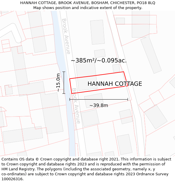 HANNAH COTTAGE, BROOK AVENUE, BOSHAM, CHICHESTER, PO18 8LQ: Plot and title map