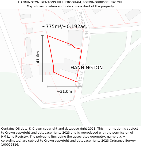 HANNINGTON, PENTONS HILL, FROGHAM, FORDINGBRIDGE, SP6 2HL: Plot and title map