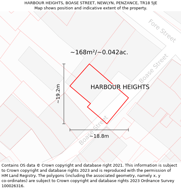 HARBOUR HEIGHTS, BOASE STREET, NEWLYN, PENZANCE, TR18 5JE: Plot and title map