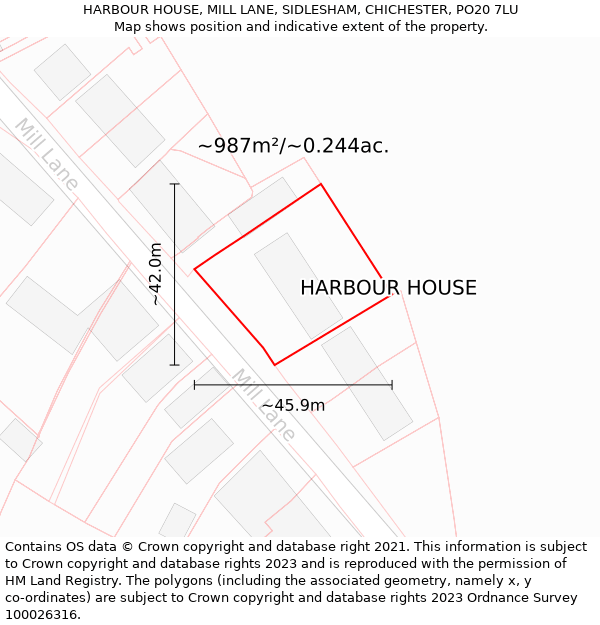 HARBOUR HOUSE, MILL LANE, SIDLESHAM, CHICHESTER, PO20 7LU: Plot and title map