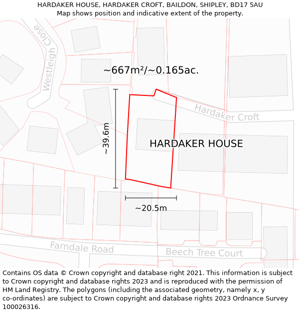 HARDAKER HOUSE, HARDAKER CROFT, BAILDON, SHIPLEY, BD17 5AU: Plot and title map