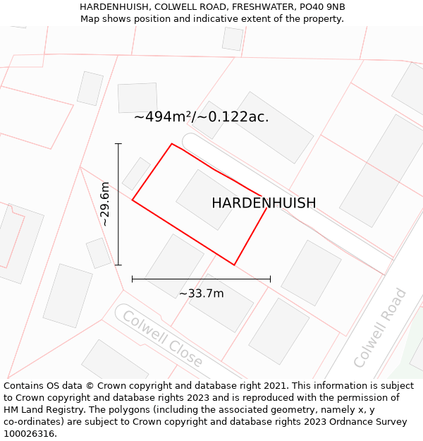 HARDENHUISH, COLWELL ROAD, FRESHWATER, PO40 9NB: Plot and title map