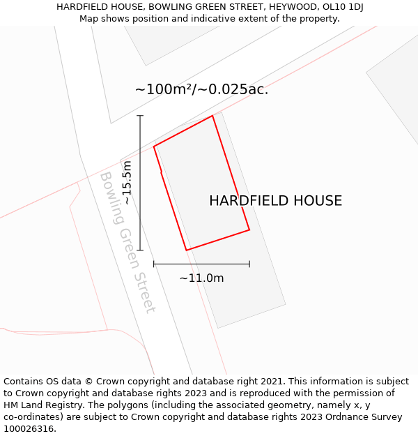 HARDFIELD HOUSE, BOWLING GREEN STREET, HEYWOOD, OL10 1DJ: Plot and title map
