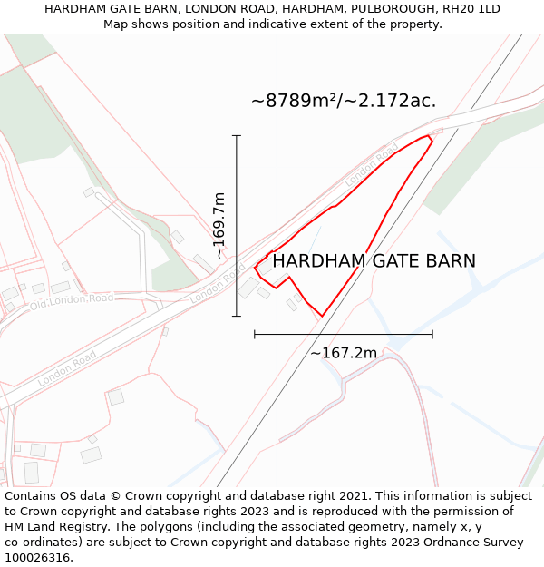 HARDHAM GATE BARN, LONDON ROAD, HARDHAM, PULBOROUGH, RH20 1LD: Plot and title map