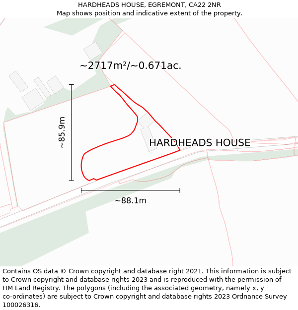 HARDHEADS HOUSE, EGREMONT, CA22 2NR: Plot and title map