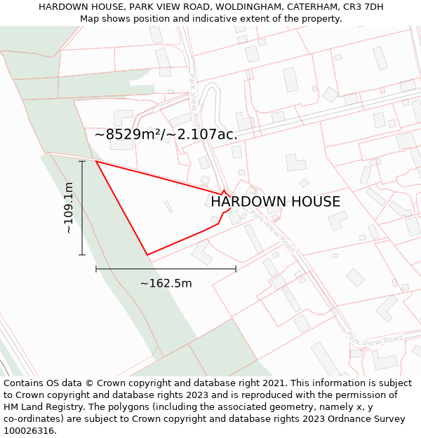 HARDOWN HOUSE, PARK VIEW ROAD, WOLDINGHAM, CATERHAM, CR3 7DH: Plot and title map