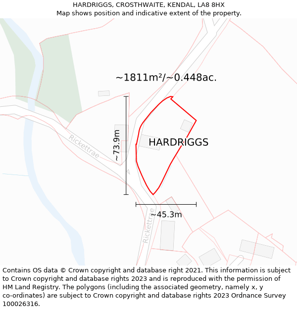 HARDRIGGS, CROSTHWAITE, KENDAL, LA8 8HX: Plot and title map