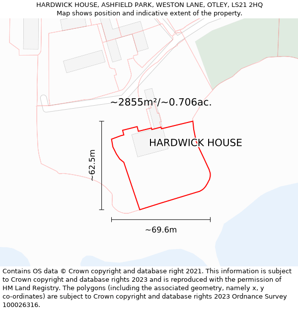 HARDWICK HOUSE, ASHFIELD PARK, WESTON LANE, OTLEY, LS21 2HQ: Plot and title map