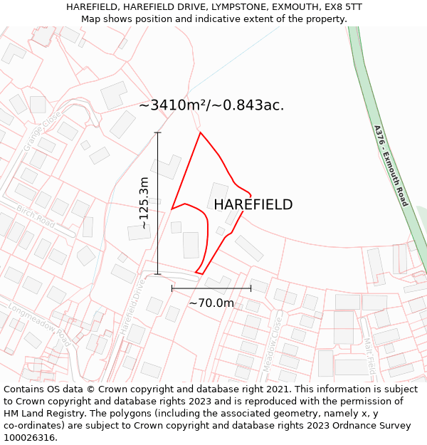 HAREFIELD, HAREFIELD DRIVE, LYMPSTONE, EXMOUTH, EX8 5TT: Plot and title map