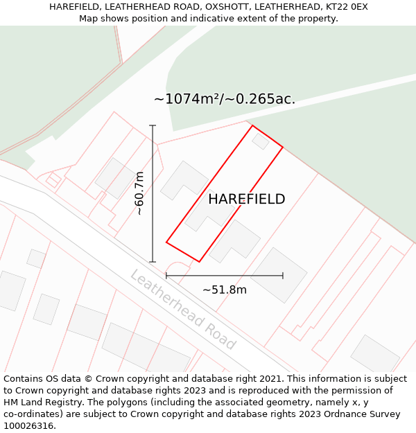 HAREFIELD, LEATHERHEAD ROAD, OXSHOTT, LEATHERHEAD, KT22 0EX: Plot and title map