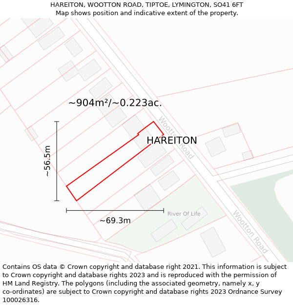 HAREITON, WOOTTON ROAD, TIPTOE, LYMINGTON, SO41 6FT: Plot and title map