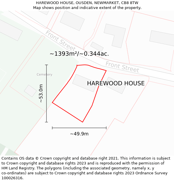 HAREWOOD HOUSE, OUSDEN, NEWMARKET, CB8 8TW: Plot and title map