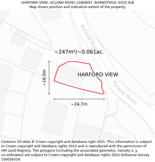 HARFORD VIEW, ACLAND ROAD, LANDKEY, BARNSTAPLE, EX32 0LB: Plot and title map