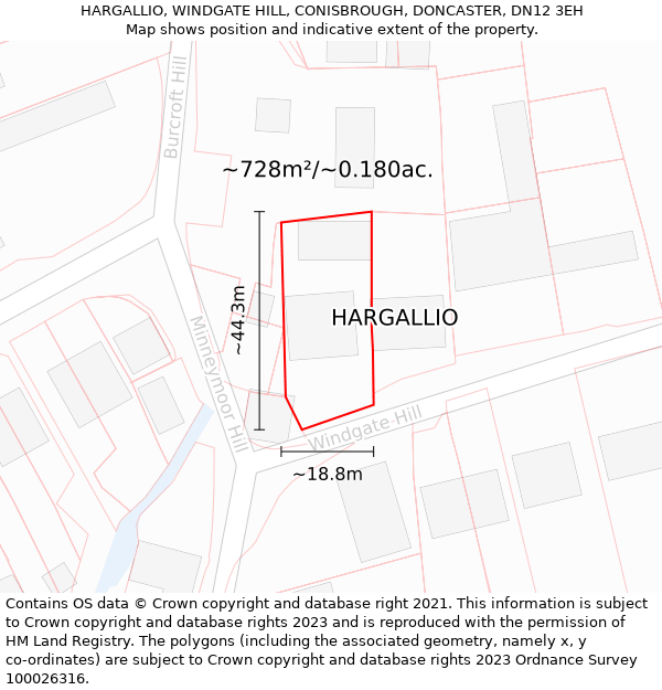 HARGALLIO, WINDGATE HILL, CONISBROUGH, DONCASTER, DN12 3EH: Plot and title map