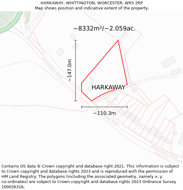 HARKAWAY, WHITTINGTON, WORCESTER, WR5 2RP: Plot and title map