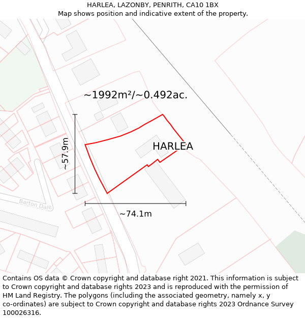 HARLEA, LAZONBY, PENRITH, CA10 1BX: Plot and title map