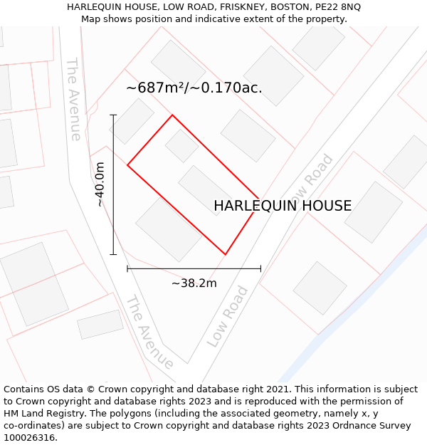 HARLEQUIN HOUSE, LOW ROAD, FRISKNEY, BOSTON, PE22 8NQ: Plot and title map