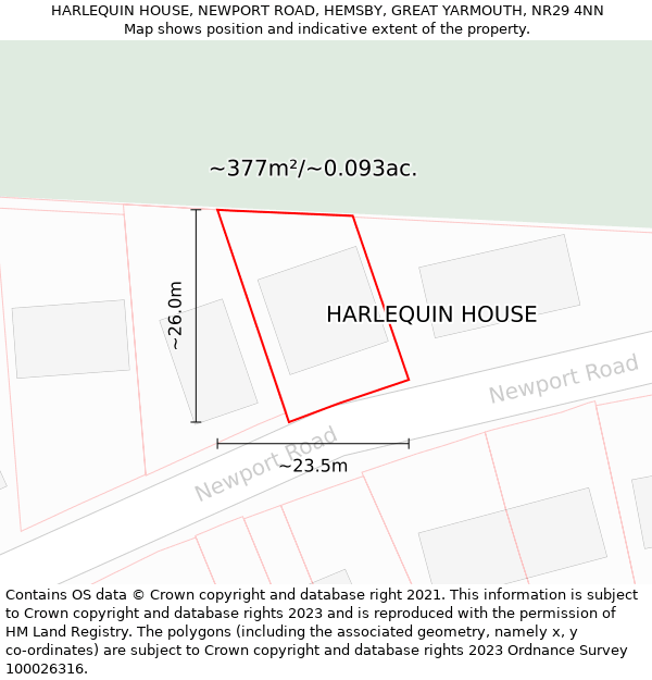 HARLEQUIN HOUSE, NEWPORT ROAD, HEMSBY, GREAT YARMOUTH, NR29 4NN: Plot and title map