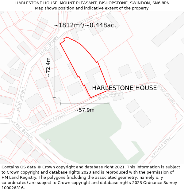 HARLESTONE HOUSE, MOUNT PLEASANT, BISHOPSTONE, SWINDON, SN6 8PN: Plot and title map