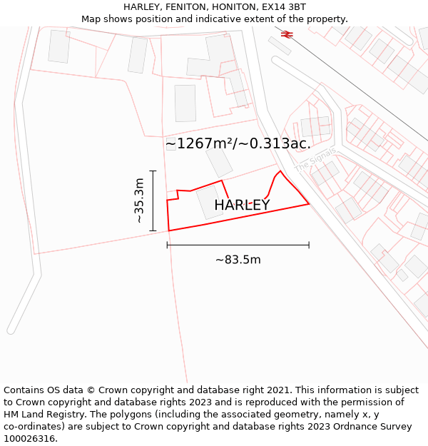 HARLEY, FENITON, HONITON, EX14 3BT: Plot and title map