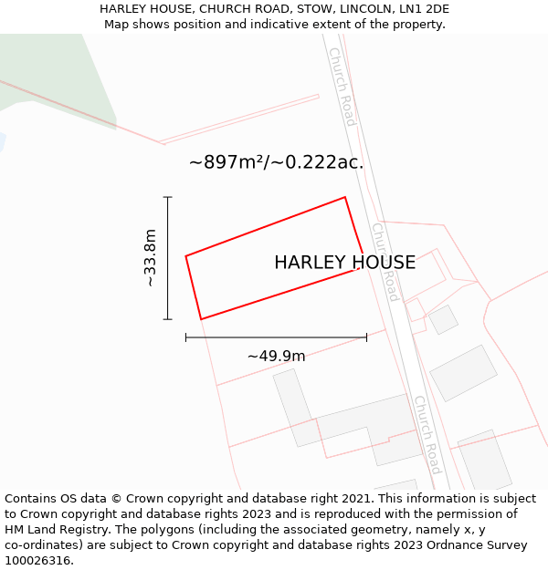 HARLEY HOUSE, CHURCH ROAD, STOW, LINCOLN, LN1 2DE: Plot and title map