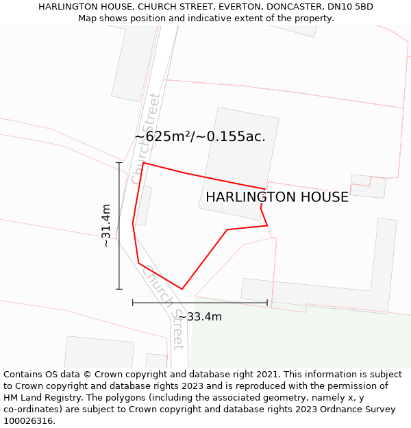 HARLINGTON HOUSE, CHURCH STREET, EVERTON, DONCASTER, DN10 5BD: Plot and title map