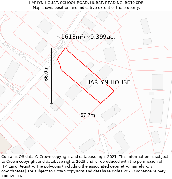 HARLYN HOUSE, SCHOOL ROAD, HURST, READING, RG10 0DR: Plot and title map