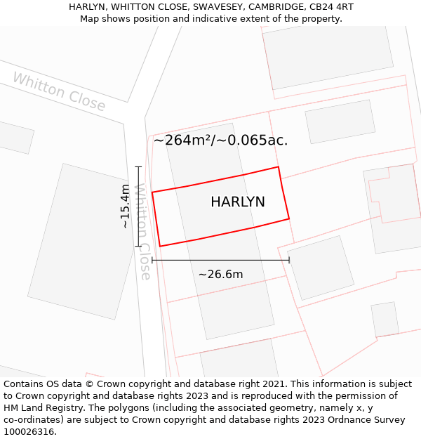 HARLYN, WHITTON CLOSE, SWAVESEY, CAMBRIDGE, CB24 4RT: Plot and title map